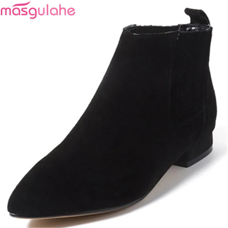 Hiver Chaussures Masgulahe Peluche Noir army Automne Cheville 2018 Dames Bottes Pointu Talon Daim Femme Faible Cuir Courte Mode Bout Green apricot En Femmes TFu1cl35KJ