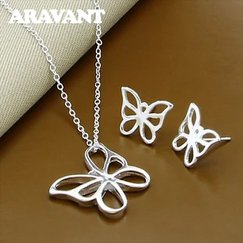 925 Silver Butterfly Jewelry Sets Necklace Earring For Women Bridal Wedding Jewelry Sets high grade bridal wedding flowers dream korean drop necklace earrings hollow butterfly jewelry sets married bride jewelry