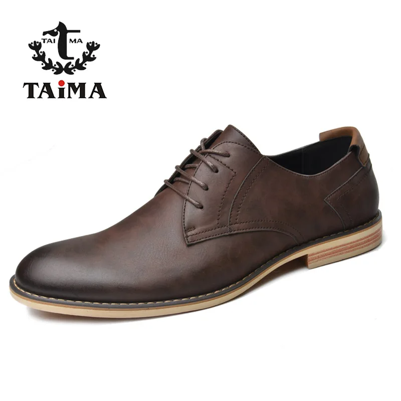 TAIMA Marki Mężczyzn Mody Buty Top Quality Business Casual Skóra sukienka Buty W Nowym Stylu sznurowane Oxford Buty Dla Mężczyzn Mieszkanie buty
