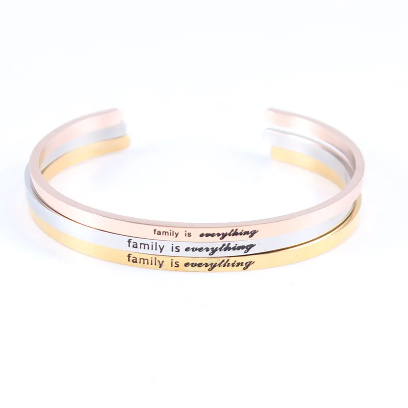 

New Arrival! 3 Colors Stainless Steel Engraved Positive Inspirational Quote fashion Cuff Mantra Bracelet Bangle For Women