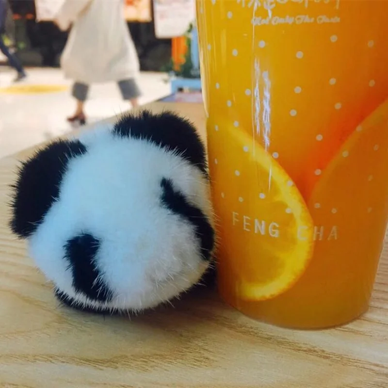Подлинная Мода из мягкой натуральной норки меховой брелок Panda кольцо подарок