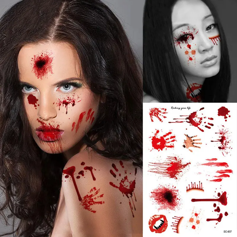 

2pcs Waterproof Bloody Scars Tattoo Halloween Horror Terror Wound Scary Blood Injury Stickers NSV775