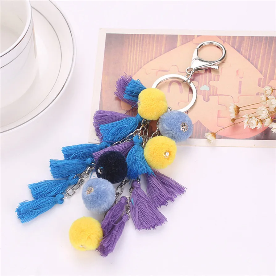 Multicolor Key Chains OTOKY Hot Fashion Fur Ball Tassel Keychain Pendant Bag Handbag Ring Car