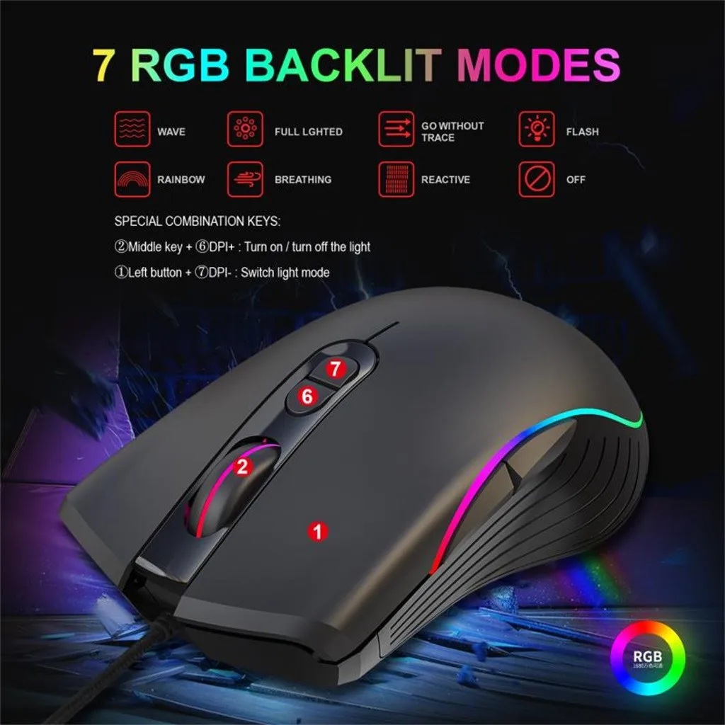 7-Color LED Fiber USB Wired Mouse