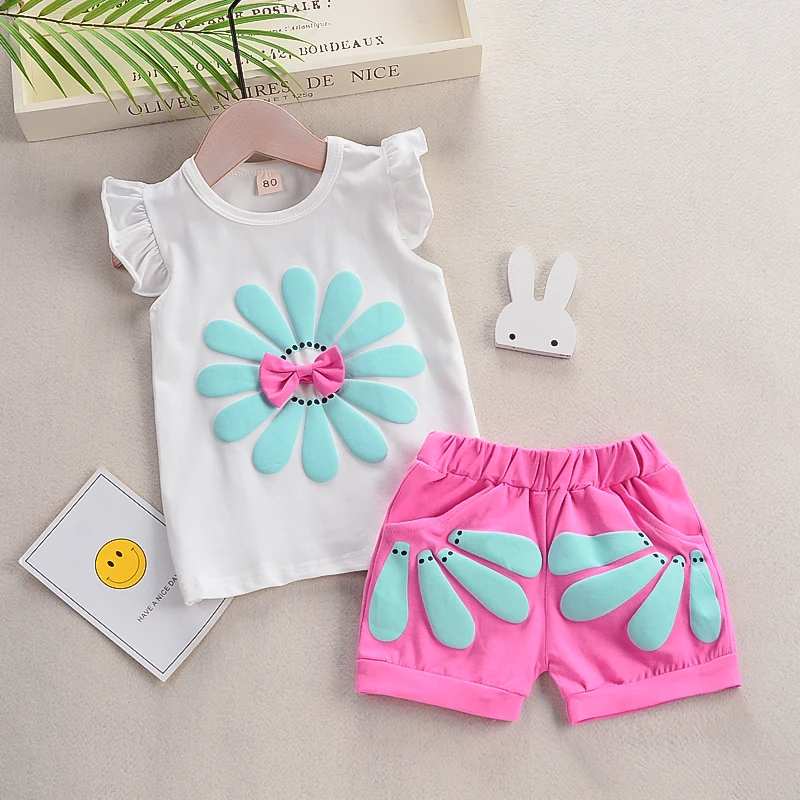 

Baby girls summer clothing sets newborn baby cotton casual t-shirt+short pants 2pcs tracksuits for bebe girls toddler clothes