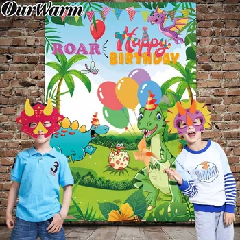 

OurWarm Dinosaur Party Favors Backdrops Girl Boy Birthday Dinosaur Decoration Face Mask Home Wall Decoration Background 7ft*5ft