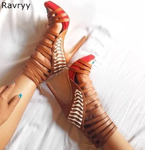 

Summer fashion Creative multicolor strappy gladiator female high heel sandals Woman Sexy Pumps cut outs design
