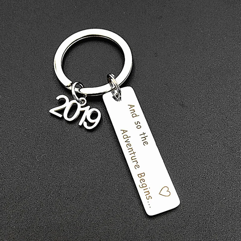 2019 Graduation Keychain Stainless Steel Key Ring &quotAnd So the Adventure Begins&quot Pendant DIY chain Gift | Украшения и