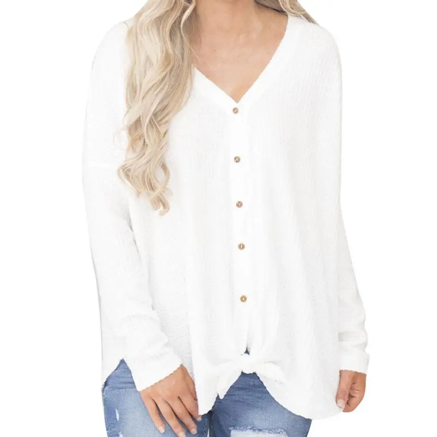 White Womens Loose Knit Tunic Blouse Henley Tops Bat Wing Plain Shirts