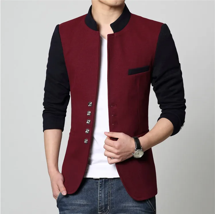 Hombres casual slim fit patchwork marca traje chaqueta