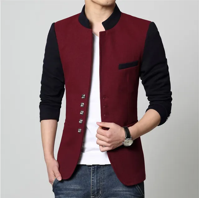 Hombres casual slim fit patchwork marca traje chaqueta