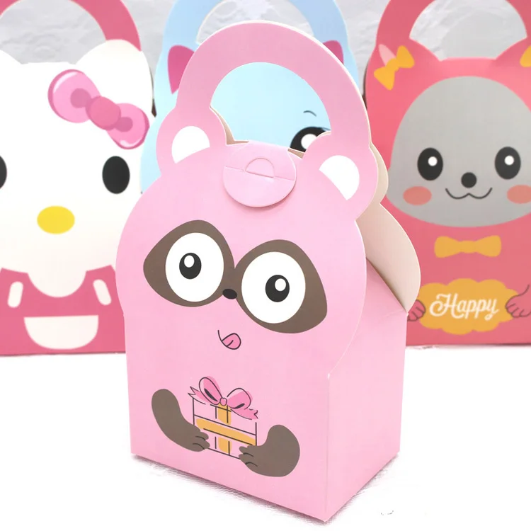 20 шт. 9x6x7 см коробка конфет Дети День Рождения мультфильм прекрасный мешок для печенья Крафт-бумага подарочная коробка ручка милые конфеты упаковка дети - Цвет: Raccoon
