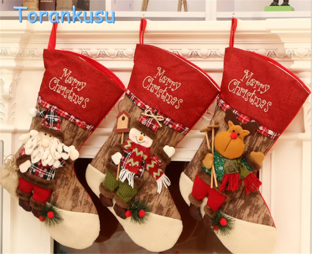 Игрушки Рождественские носки висит сумка куклы для детей Noel оленей Санта Клаус носки со снеговиком натальные елка модель игрушки