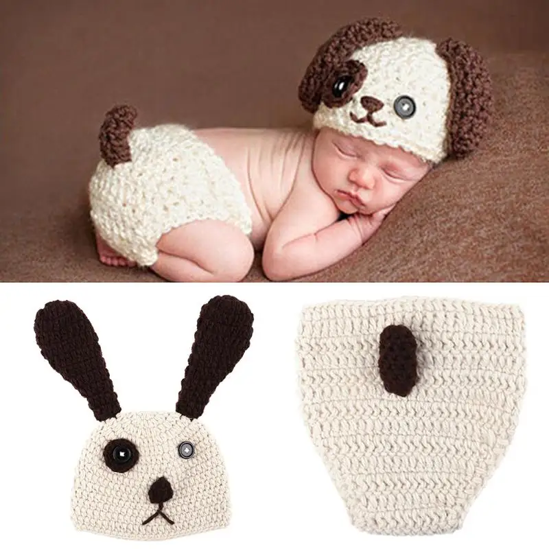 

Newborn crochet baby costume photography props knitting baby hat Dog infant baby photo props new born baby girls cute outfits