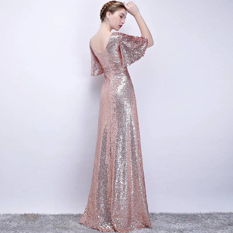 SOCCI Новое банкетное вечернее платье Простое розовое с блестками элегантное с глубоким v-образным вырезом размера плюс длинные вечерние платья для выпускного вечера вечерние платья Robe De Soire