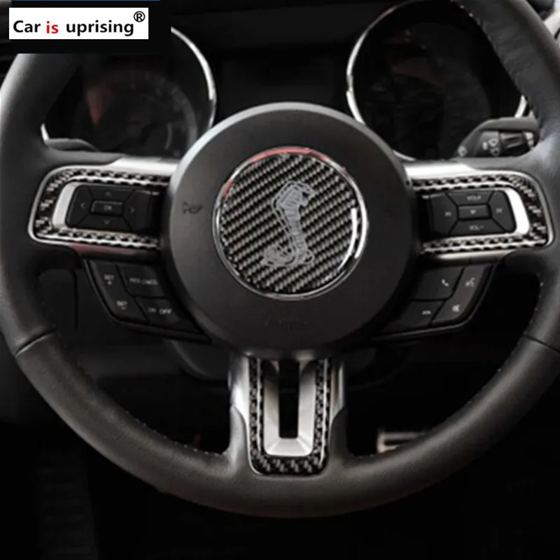 Carbon Fiber Steering Wheel Cobra Shelby Logo Emblem Sticker Car Styling For Ford Mustang 2015
