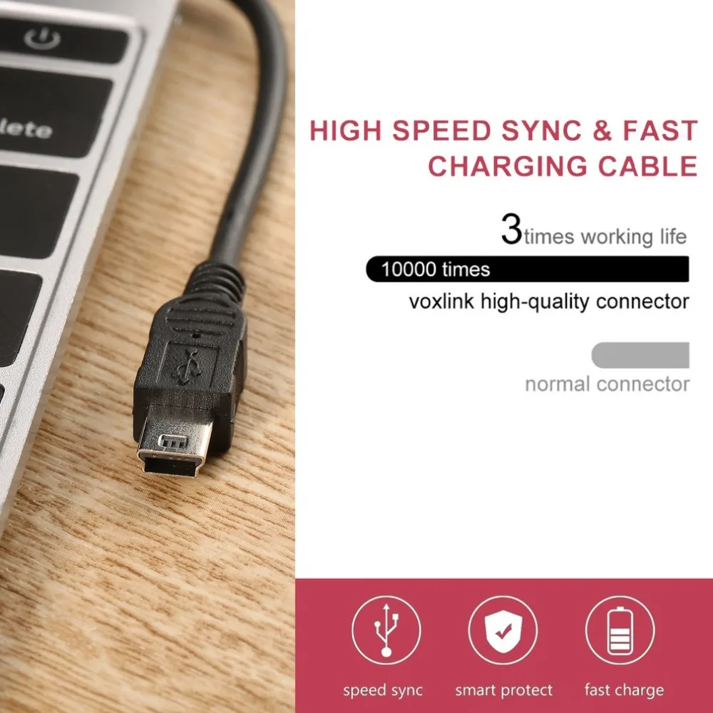 Высокоскоростной кабель для зарядки и передачи данных, Кабель-адаптер USB 2,0 A для Mini 5 Pin B, лучший черный кабель для передачи данных длиной 80/100 см, usb-удлинитель