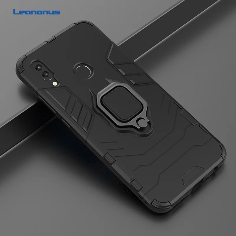 Leanonus PC+TPU Back Bracket Case For Huawei P Smart 2019 Cover Soft Ring Stand PC Bumper for Fundas Coque |