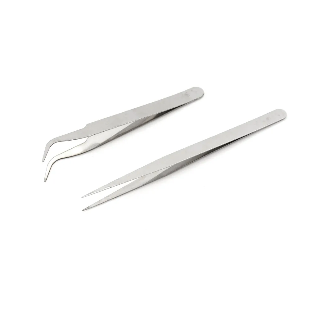 Pro 2pcs Pro Anti Acid Steel Pink Curved Straight Tweezers Nipper Eyelash Extension Picking Make Up Tool Nail Tools