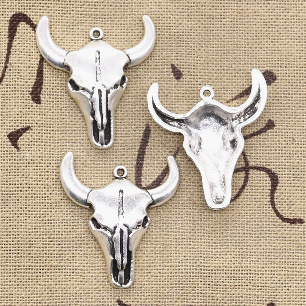 

4pcs Charms bull skull 32x28mm Antique Making pendant fit,Vintage Tibetan Bronze Silver,DIY bracelet necklace