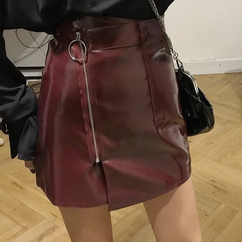

RUGOD Fashion women skirts zipper PU bodycon high waist pocket short skirts sexy party night out wearing modis femme falda