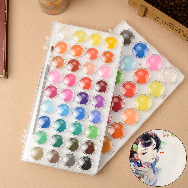 Kopen 12 16 28 36 kleuren Draagbare Plastic Doos Reizen Solid Pigment Aquarel Verf Set Met Borstel Pen voor Schilderen Kunst Levert