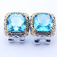 Искусственный Аквамарин женские 925 пробы серебряные серьги с кристаллами TE394