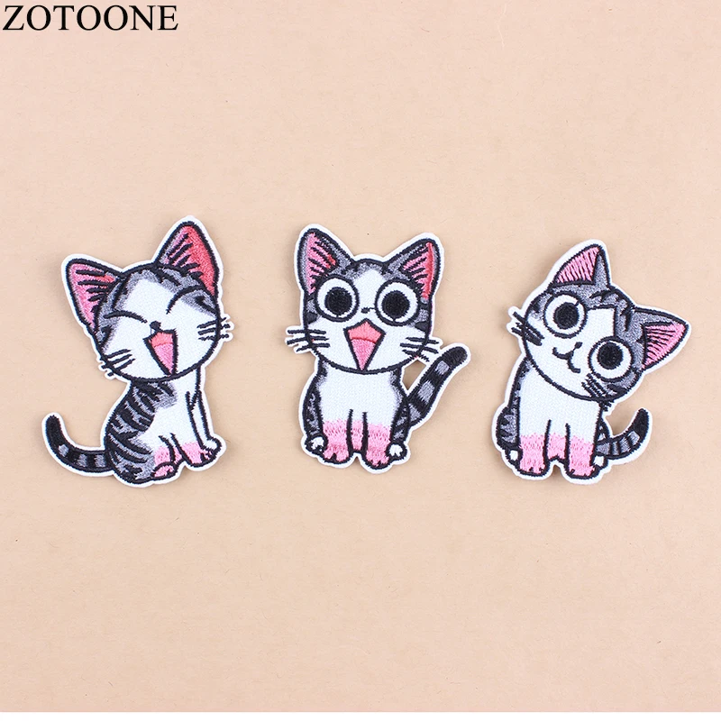 

ZOTOONE 3 Style Cute Cat Patch for Embroidery Iron on Patches Applications for Clothing Kids DIY T-shirt Jeans Stickers Cat D1