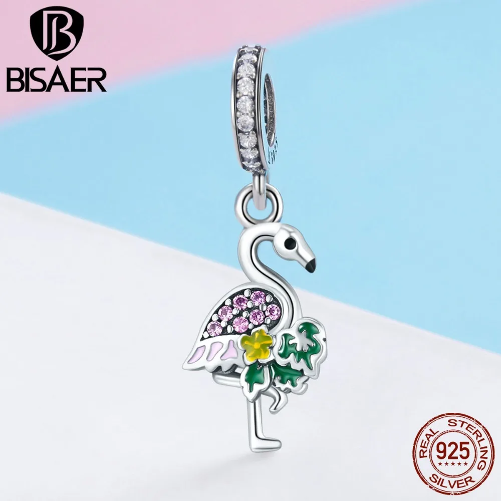 

New Design Charms Colorful Noble Flamingo Dangle Charm Fit Bracelet & Necklace Sterling Silver Jewelry joyas de plata 925 HSC849