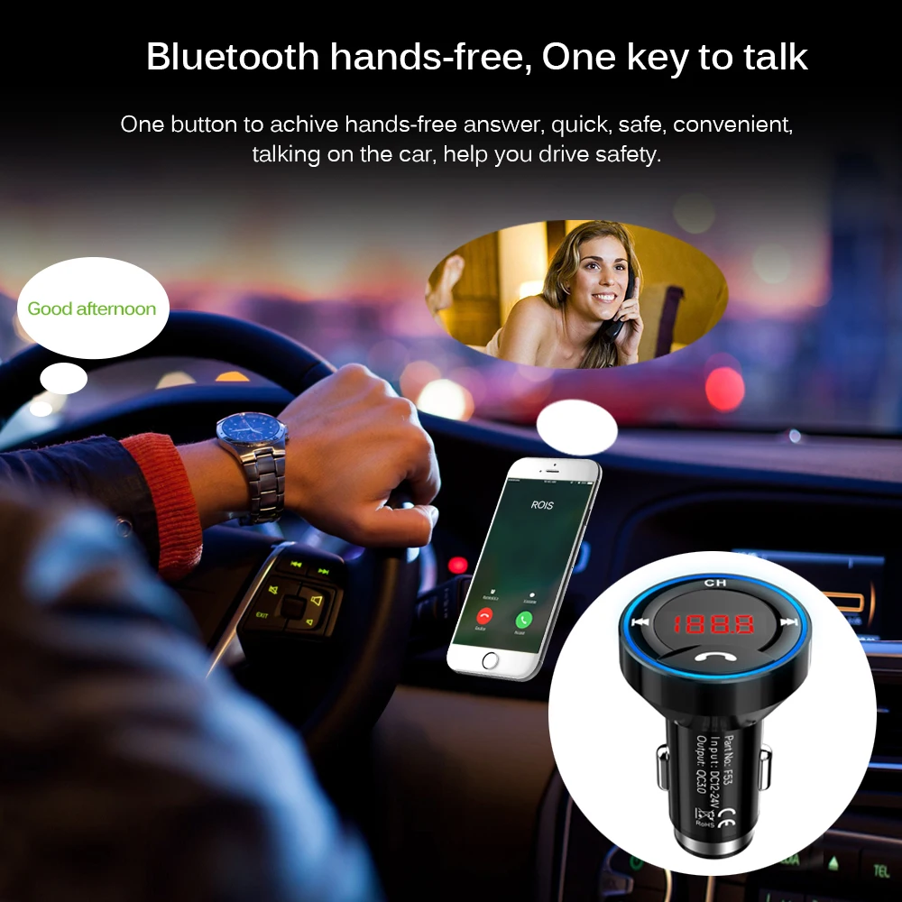 JINSERTA FM передатчик Bluetooth 4,1 Handsfree Car комплект автомобильный аудио MP3 плеер с технологией Quick Charge 3,0 USB Автомобильное зарядное устройство со светодиодом Дисплей