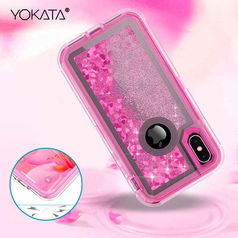 Online Pasir Isap Case untuk iPhone 7 6 6 S Plus X XS Max Case untuk iPhone XR Kasus Penutup 360 TPU Glitter Bling Cairan Keras Penuh Melindungi