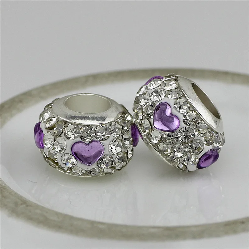 

6 colors crystal Bead Charm heart-shaped Accessories beads fit Pandora Bracelets & Bangles DIY Jewelry