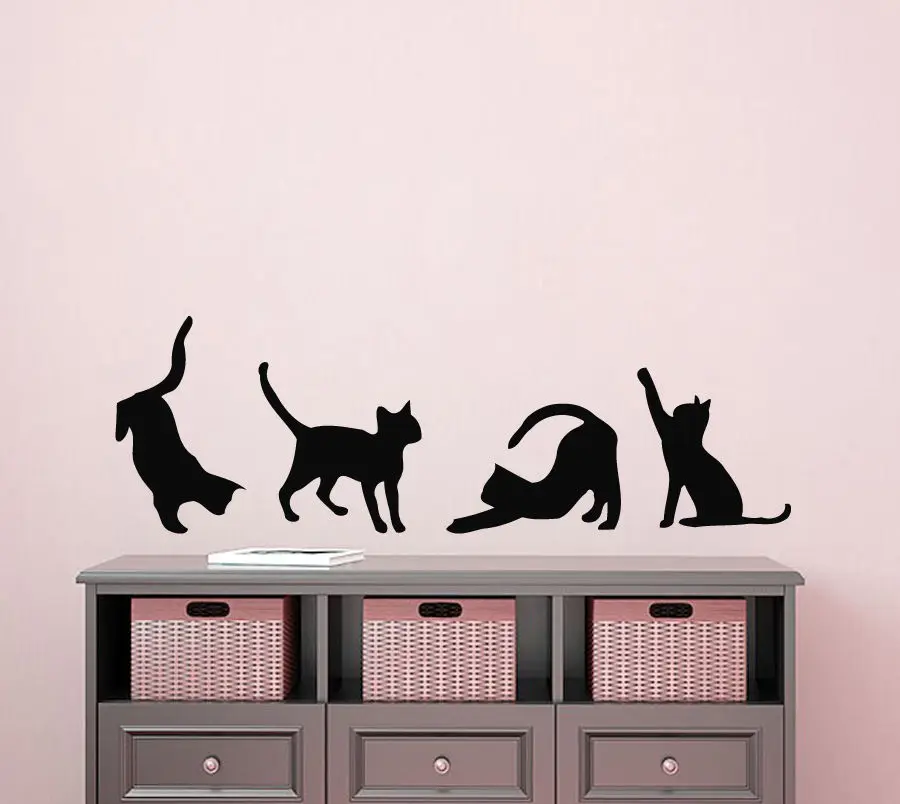 4 Cats Wall Decal Pet Shop Cat Vinyl Stickers Animal Decal Art Bedroom