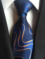 См Новый 8 см роскошный формальный галстук топ личность Gravatas синий с золотой волны полосы