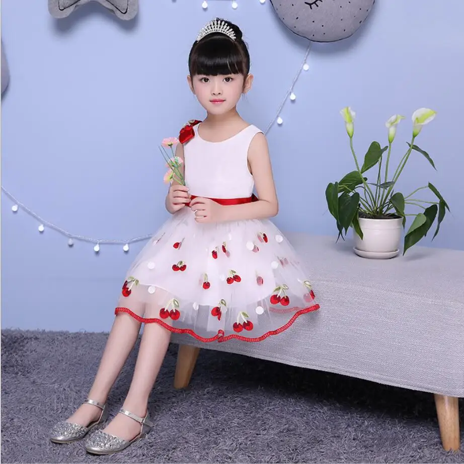 

High Quality Appliques White lace Flower Girl Dress Sleeveless Princess Wedding Dress Girl Party Gown First Communion Dress