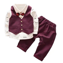 Коллекция года, детская одежда весенне-осенний костюм из 3 предметов для маленьких мальчиков детская рубашка, жилет Комплект из трех предметов