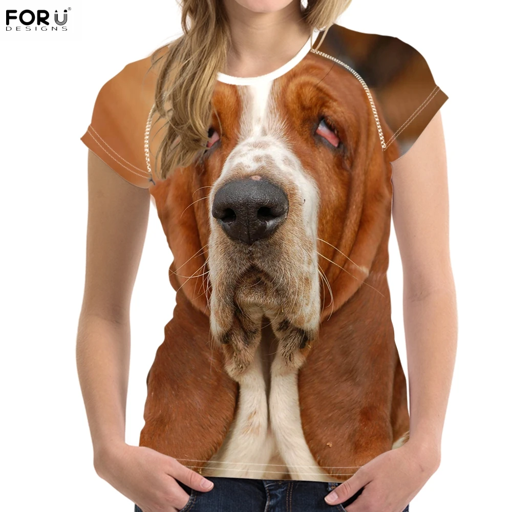 FORUDESIGNS/3D Собака Basset Хаунд принт Женская летняя футболка модные брендовые женские футболки дышащие с круглым вырезом короткий рукав