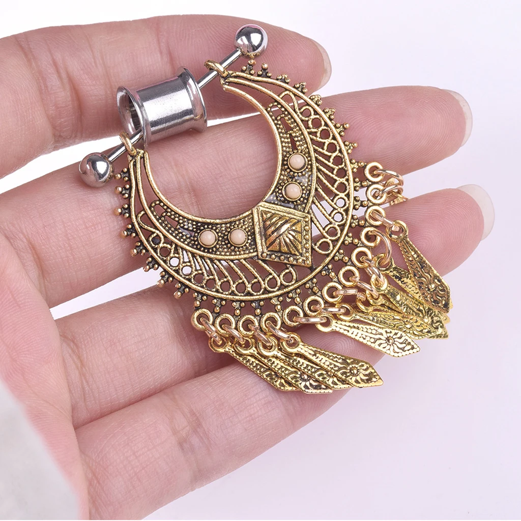 2Pcs Drop Dangle Earrings Expander Stainless Steel Ear Gauges Tunnels Plugs Ear Piercing Jewelry (6/8/10/12mm) - Antique Brass