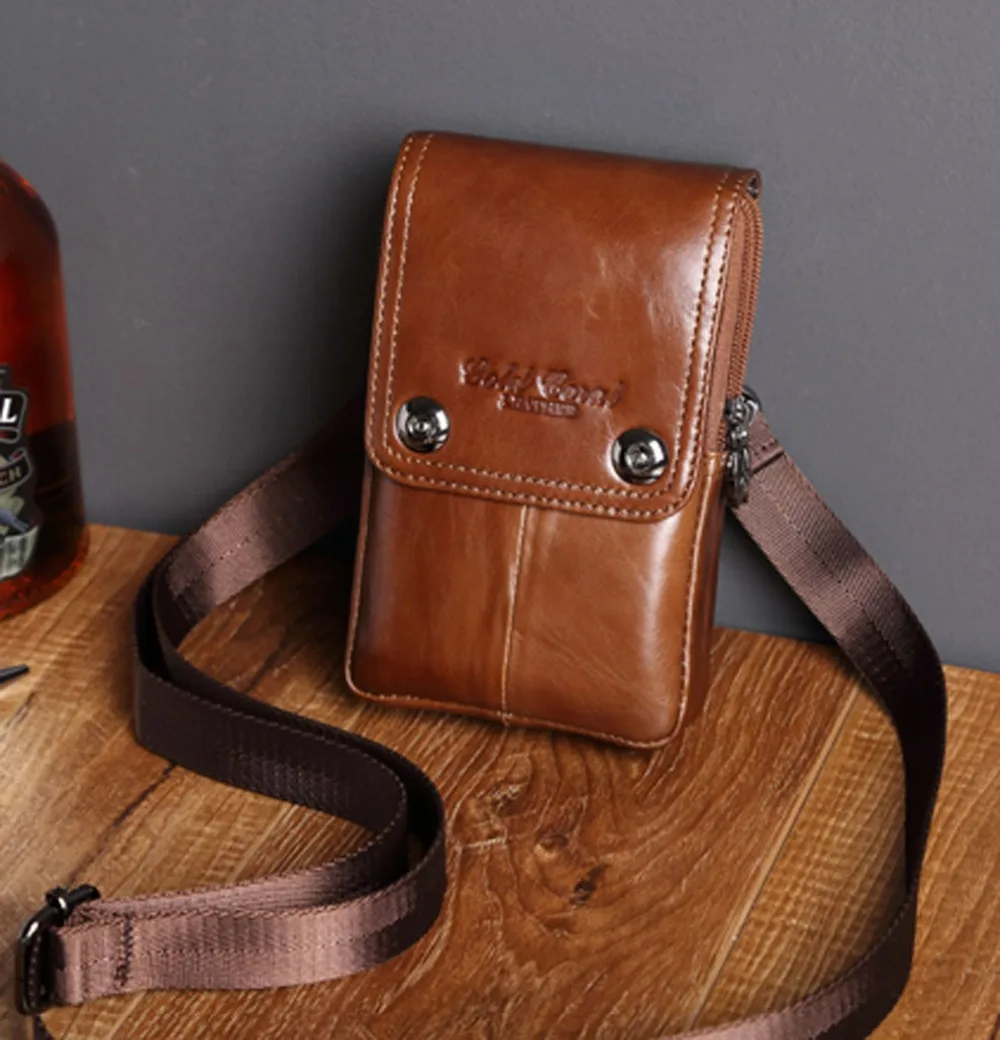 Men's Fashion Genuine Leather Cowhide Belt Hook Fanny Waist Bag Phone Case Shoulder Messenger