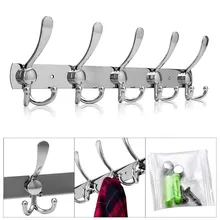 

Stainless Steel Towel Rail Bathroom Rack with 5 Hooks Wall Mount Hook Door Hanger Rack