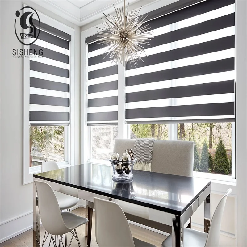 

sunshading motorized 5 inches wide slats blackout zebra blinds