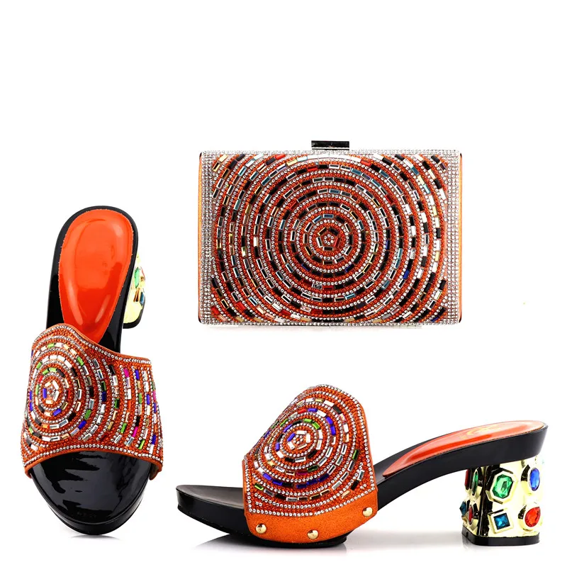 

Hot sales orange color shoes and bag to match women fashion slippers with clutches bag size 38 to 42 free shipping SB8128-4