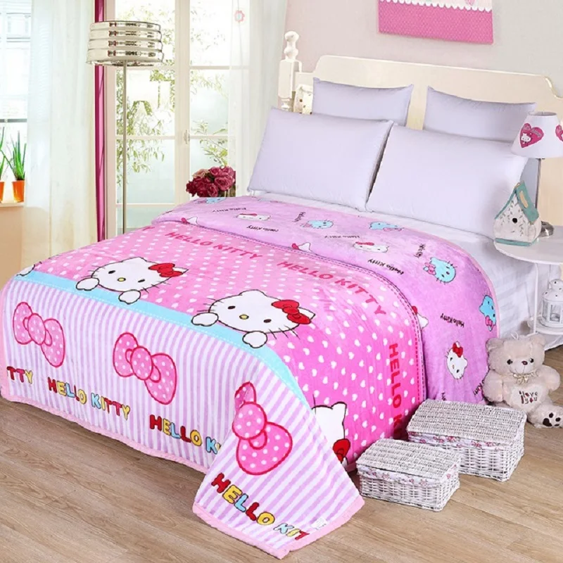 Hello Kitty Blanket Soft Throw Plaids cartoon Fleece Fabric Twin Full Queen Size Sheet Good