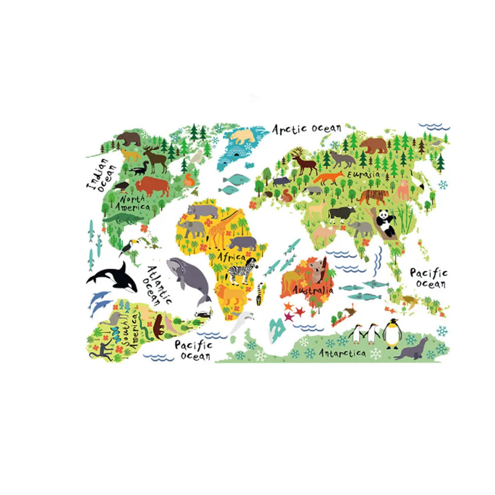 

Creative Wall Stickers Animal World Map Decor For Kids Room Removable Wall Sticker Bedroom Backdrop Art Decal DIY Bambini