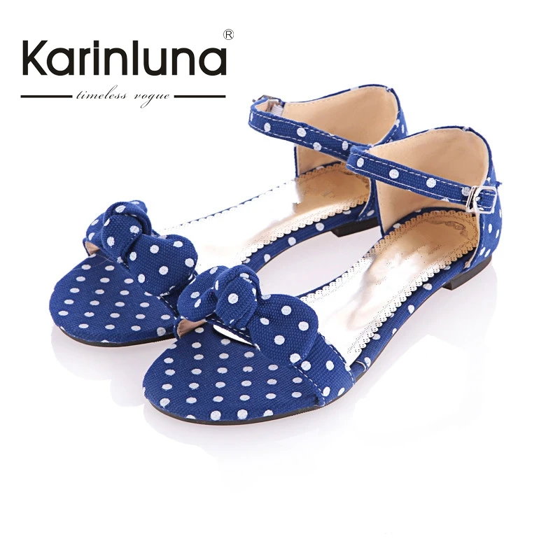 

KARINLUNA New Arrivals Big Size 34-44 Sweet Bowtie Woman Sandals Cute Ankle Strap Beach Flat Heels Dating Women Shoes