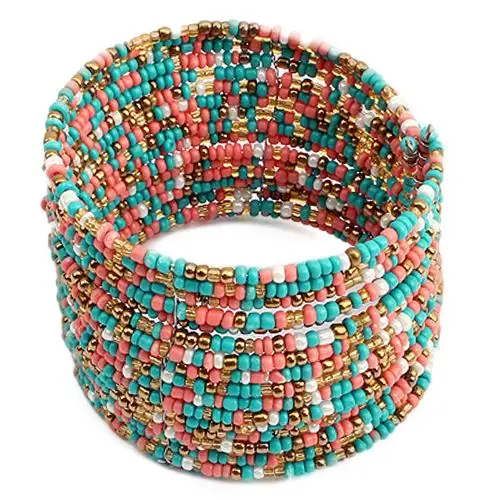 

Fashion Women Wide Boho Beads Multi Layer Row Open End Cuff Bracelet Bangle