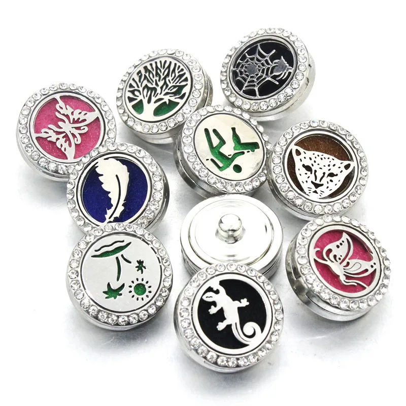 

10PCS/Lot Mix Style Perfume Locket 20mm Magnetic Stainless Steel Aromatherapy Locket Essential Oil Diffuser Snap Button Jewelry