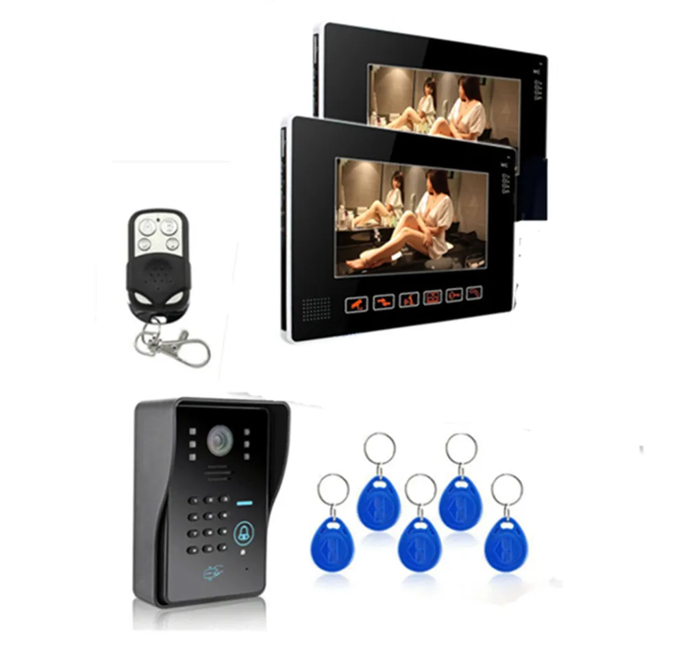 

1V2 Two Monitor 7 Inch Wired  Video Doorbell  Intercom  Rfid Keypad Remote Control  Video Door Phone