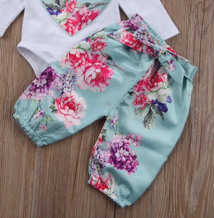 Girl Clothing Outfit Kids Floral 3PCS Set Cute Flower Printed Bodysuit Pants Headband Infant Toddle  Newborn Baby Girls Clothes baby clothes mini set