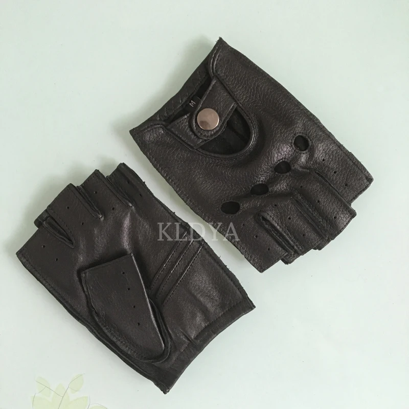 

Spring Genuine Leather Half Finger Gloves Men Summer Breathable Driving Half Finger Male Goatskin Gloves Unlined Fitness Mitten